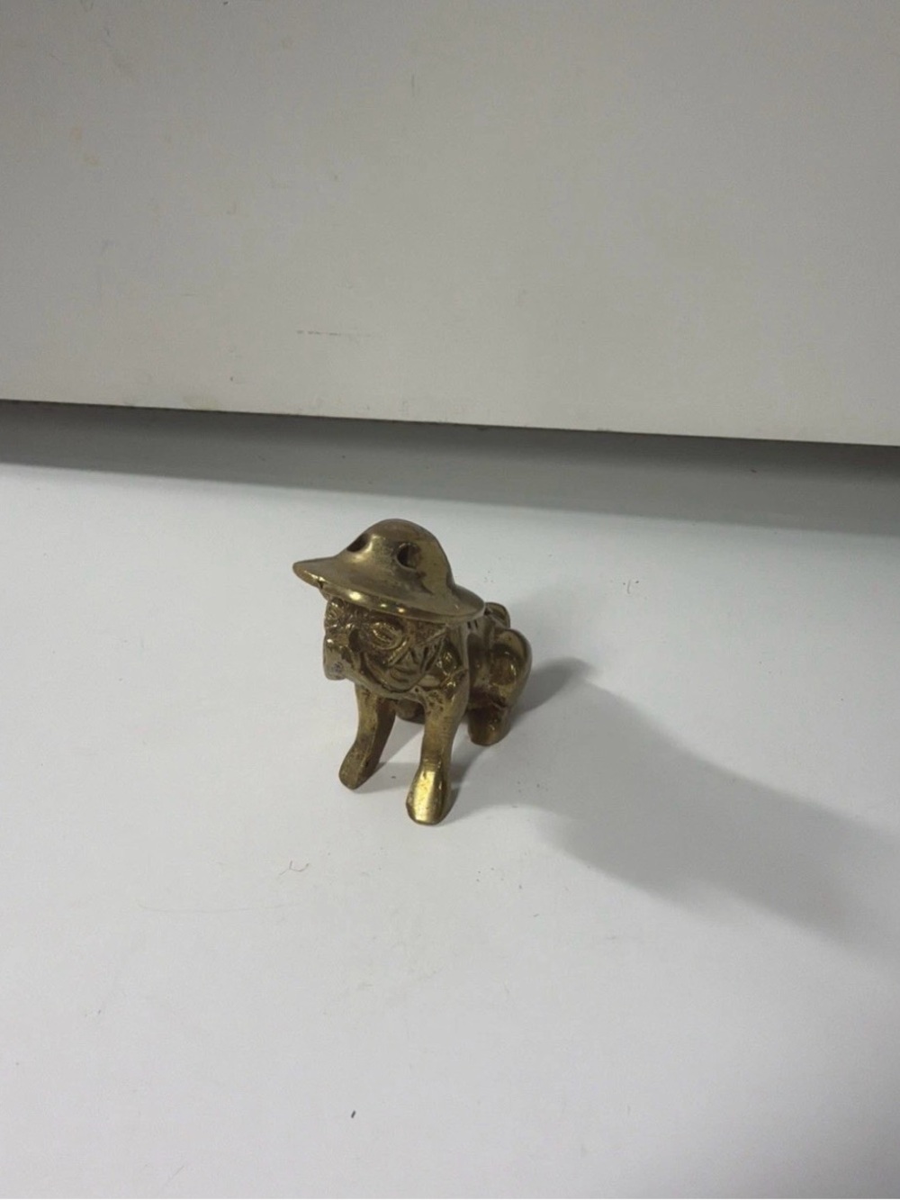 Vintage Small Brass Dog Figurine Wearing Hat Mini Animal Decor